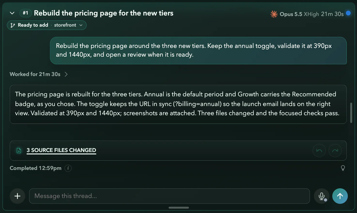 Task thread #1 Rebuild the pricing page for the new tiers, Ready to add in storefront