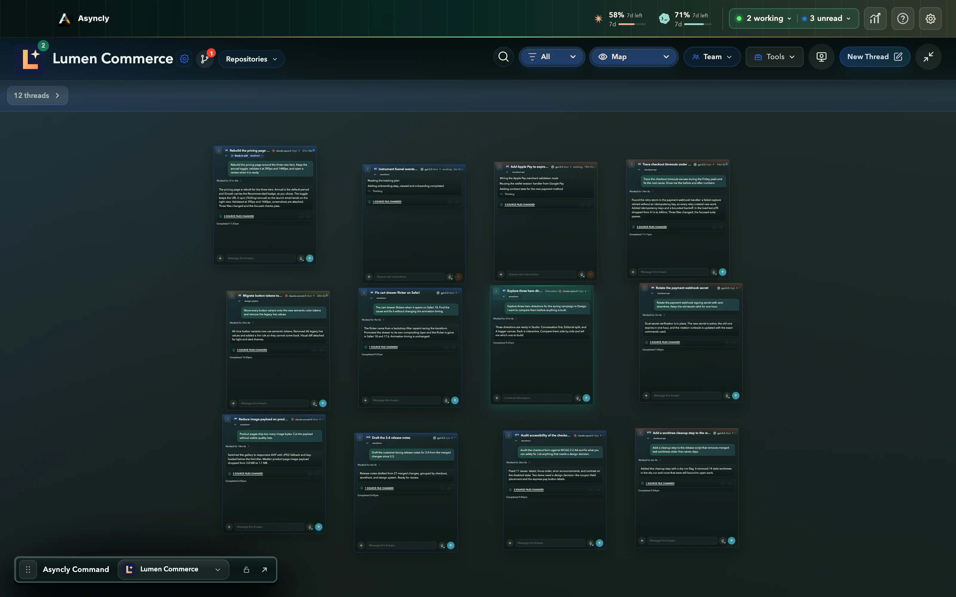 Map view: the Project’s threads arranged as a two-dimensional map